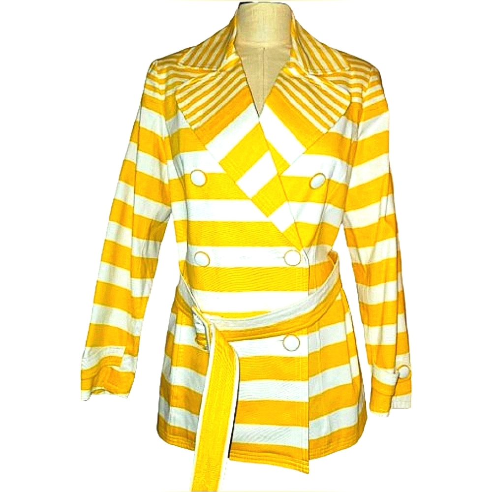 Jones New York , stretch yellow and white striped pea coat, like new siz…